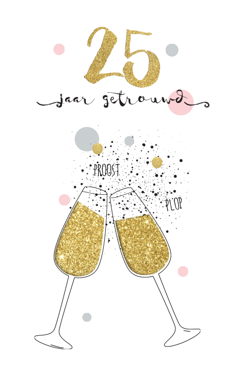 25 jarig huwelijksfeest met glitter champagneglazen