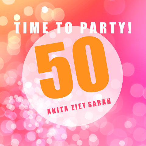 Vrolijke roze uitnodiging voor een 50e verjaardag