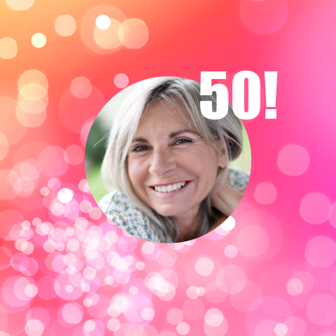 Vrolijke roze uitnodiging voor een 50e verjaardag