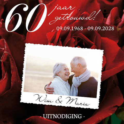 60 jaar jubileum uitnodiging met rozen en foto