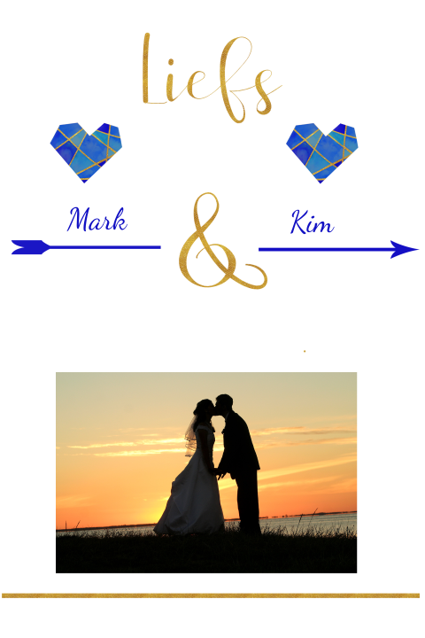 Bedankkaart bruiloft met blauw en gouden hart