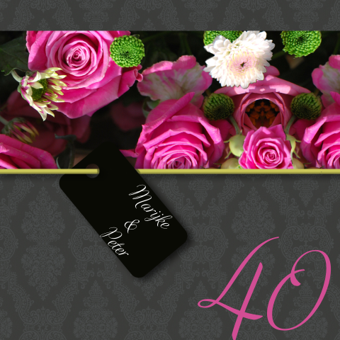 Chique uitnodiging 40 jaar met bloemen