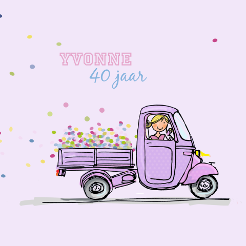 Uitnodiging verjaardagsfeest met paarse vrachtschooter