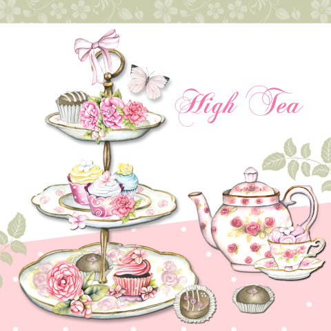 Gezellige uitnodiging high tea met etagere