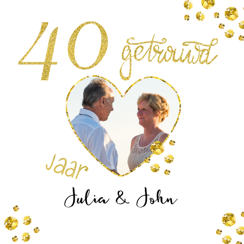 Huwelijksjubileum 40 jaar getrouwd met glitter hart