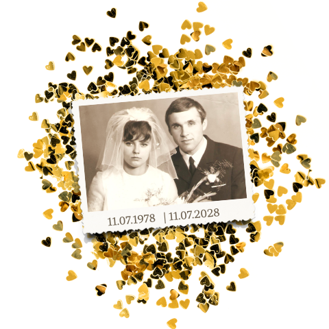 Uitnodiging 50 jaar getrouwd met goud en foto