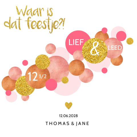 Uitnodiging 12 5 Jarig Jubileum Met Roze En Goud Glitter