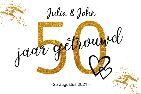 Huwelijksjubileum uitnodiging vijftig jaar getrouwd met glitter