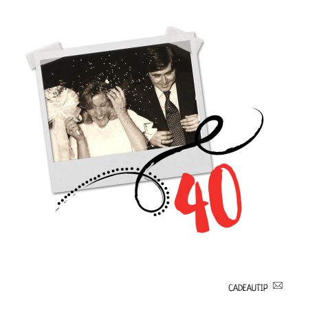 Jubileumkaart 40 jaar getrouwd zwart-wit met framboos