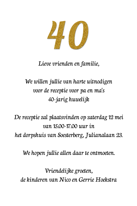 Jubileumkaart huwelijksjubileum 40 jaar getrouwd