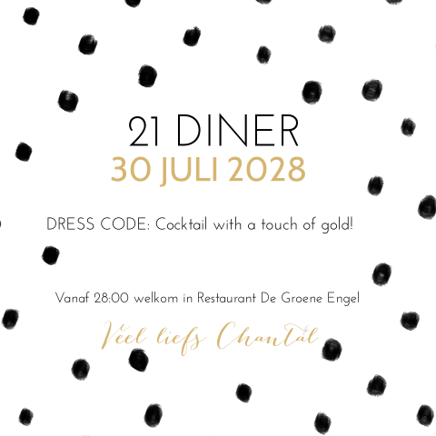 Trendy uitnodiging 21 diner met gouden bollen