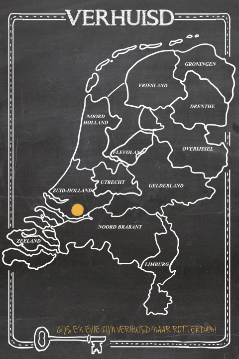 Uitnodiging housewarming met kaart van Nederland