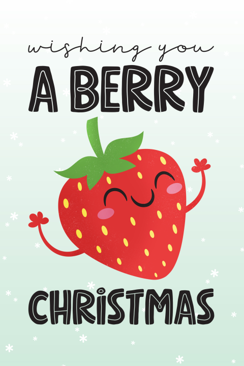 Kerstkaart grappig Wishing you a berry Christmas kawaii aardbei