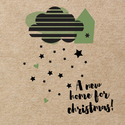 Retro kerstkaart met verhuisbericht met sterrenregen