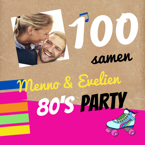 Uitnodiging 80s party voor een samen 100 verjaardag