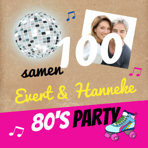 80s party uitnodiging voor een samen 100 verjaardag