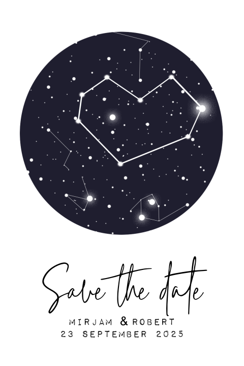 Save the date kaart met sterrenhemel en hart