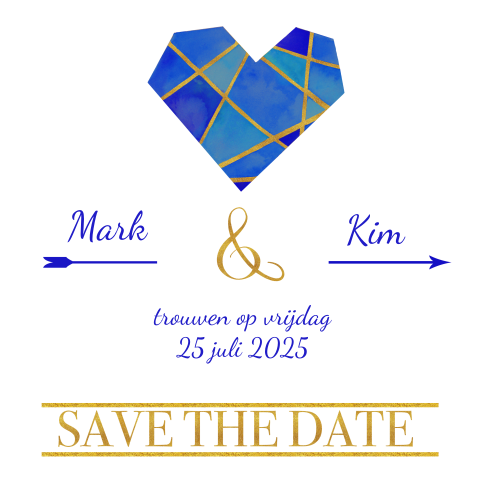Save the Date kaart met blauw en gouden hart