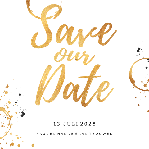 Stijlvolle Save the Date kaart goud wit
