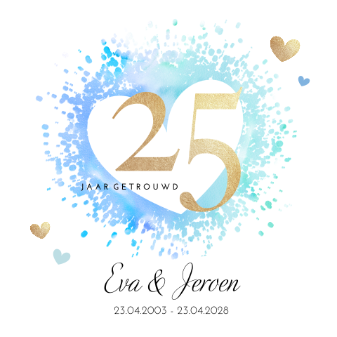 Uitnodiging 25 jaar getrouwd met blauw hart