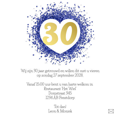 Uitnodiging maken 30 jaar getrouwd met paarse confetti
