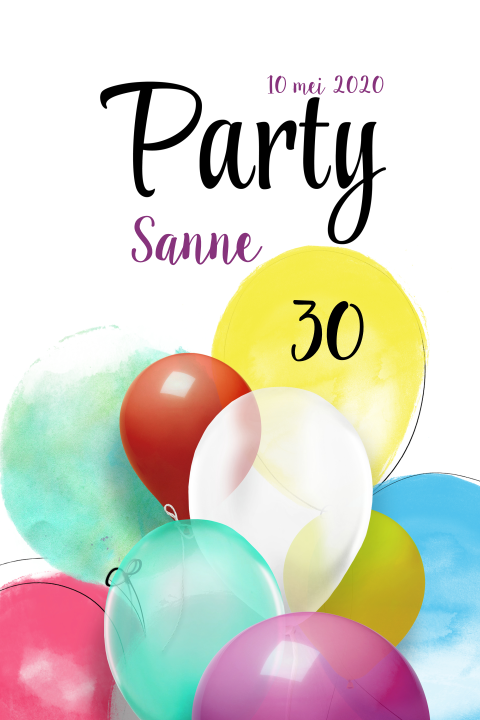 Vrolijke uitnodiging 30 jaar verjaardag met ballonnen