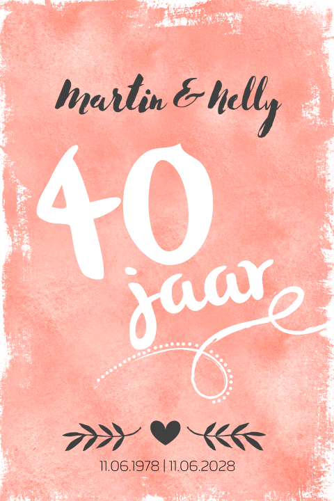 Uitnodiging voor 40 jarig jubileum met roze watercolor