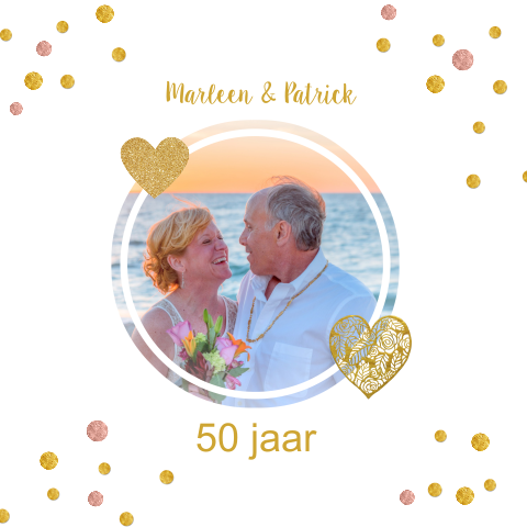 Uitnodiging 50 jaar getrouwd met foto en confetti