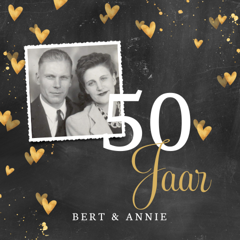 Uitnodiging 50 jaar getrouwd met hartjes en foto