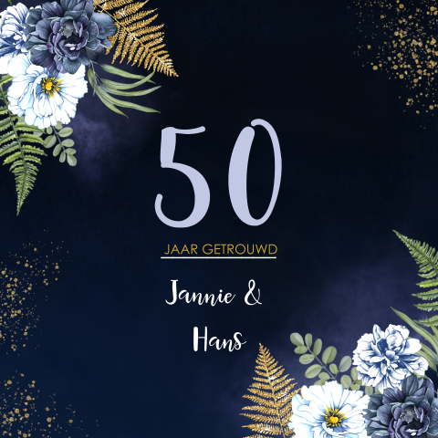 Uitnodiging 50 jaar getrouwd met rozen en goudlook elementen