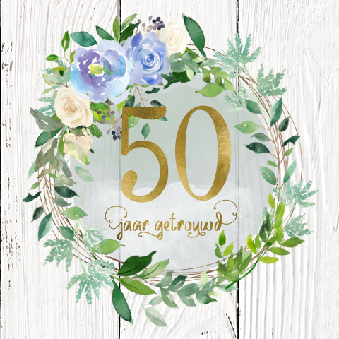 Uitnodiging 50 jaar getrouwd met houtlook en krans