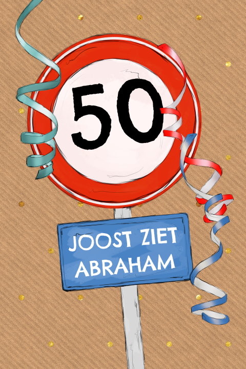 Uitnodiging 50 jaar verjaardag met snelheidsbord op kraft