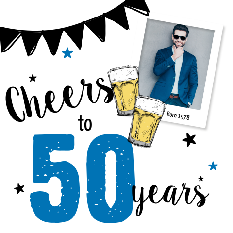 Uitnodiging 50e verjaardag met bier en foto