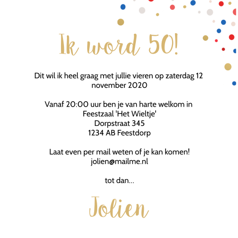 Uitnodiging 50 jaar - Abraham en op Fuif