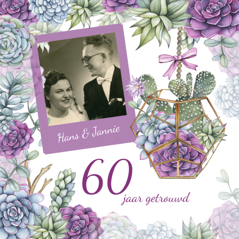 Uitnodiging 60 jaar getrouwd met cactus