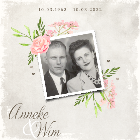 Uitnodiging 60 jaar getrouwd met foto en bloemen