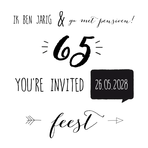 Uitnodiging 65e verjaardag in zwart wit stijl