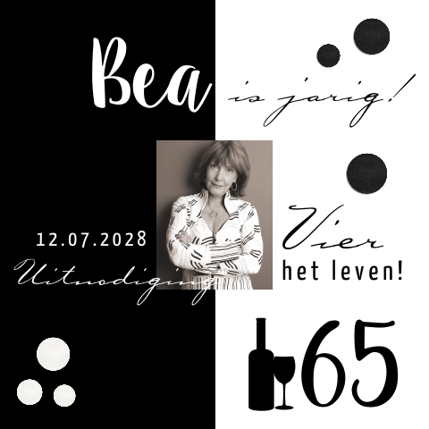 Uitnodiging voor 65e verjaardag in zwart wit