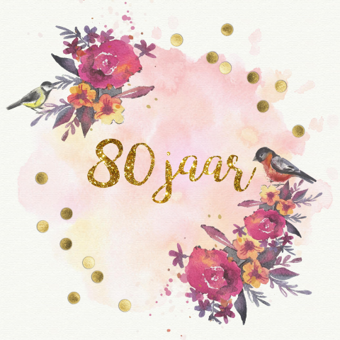 Uitnodiging 80 Jaar Verjaardag Met Bloemen En Vogels