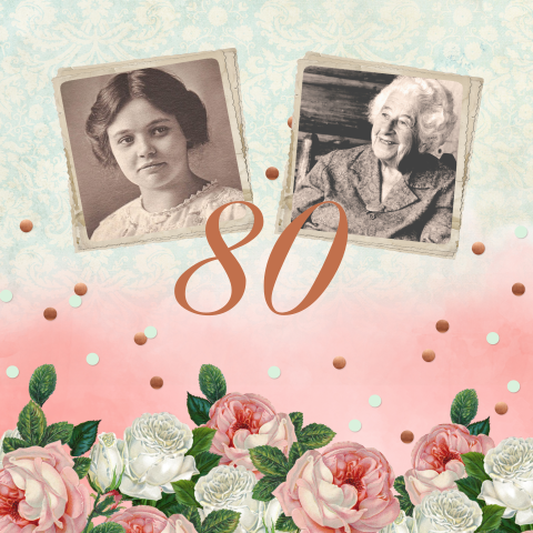 Uitnodiging 80 jaar verjaardag met rozen en ruimte voor foto's