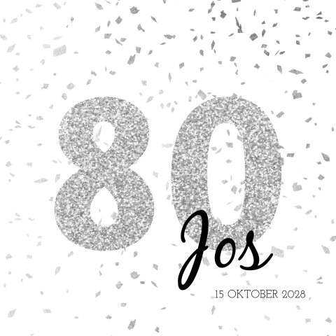 Uitnodiging voor een 80e verjaardag met zilveren confetti