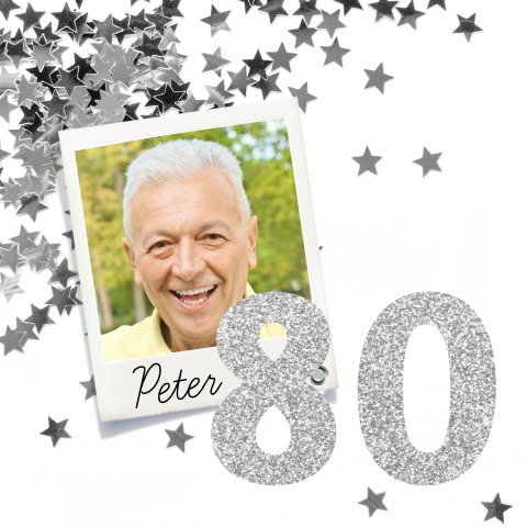 Uitnodiging voor een 80e verjaardag met zilveren glitter