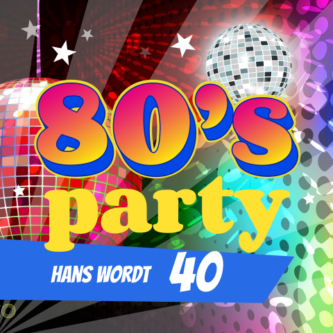 Uitnodiging 80s feest voor een 40 jarige met discobollen