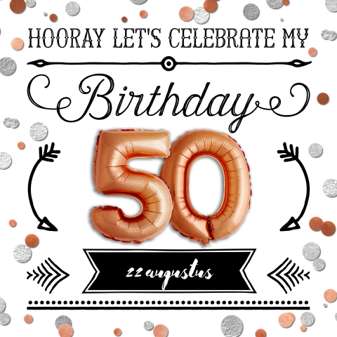 Uitnodiging 50e verjaardag met koper kleur ballon