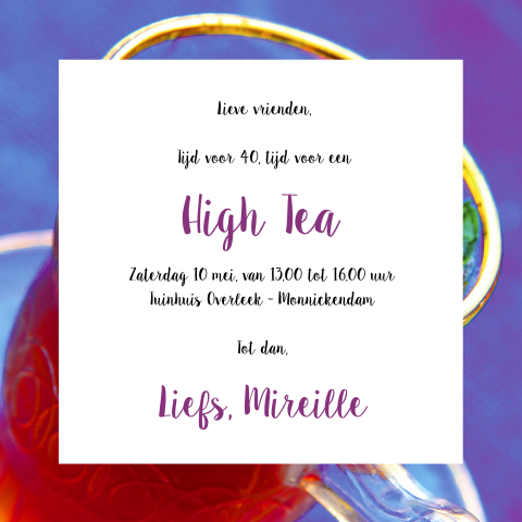 Uitnodiging voor een high tea met muntthee foto