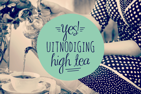 Vrolijke uitnodiging high tea vintage retro stijl