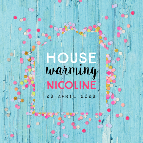 Uitnodiging housewarming met hout en confetti huisje