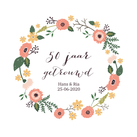 Uitnodiging huwelijksjubileum 50 jaar met bloemenkrans