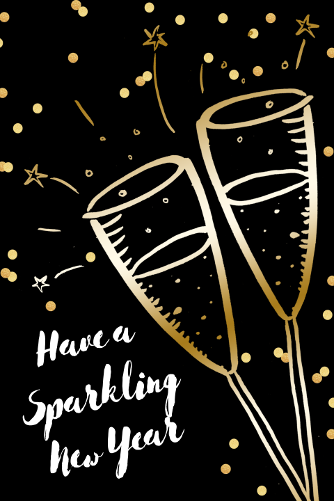 Uitnodiging nieuwjaarsborrel met champagneglazen