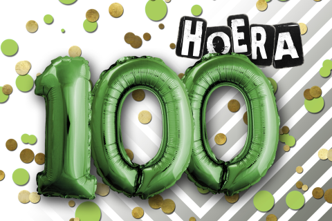 Uitnodiging samen 100 met groene ballon